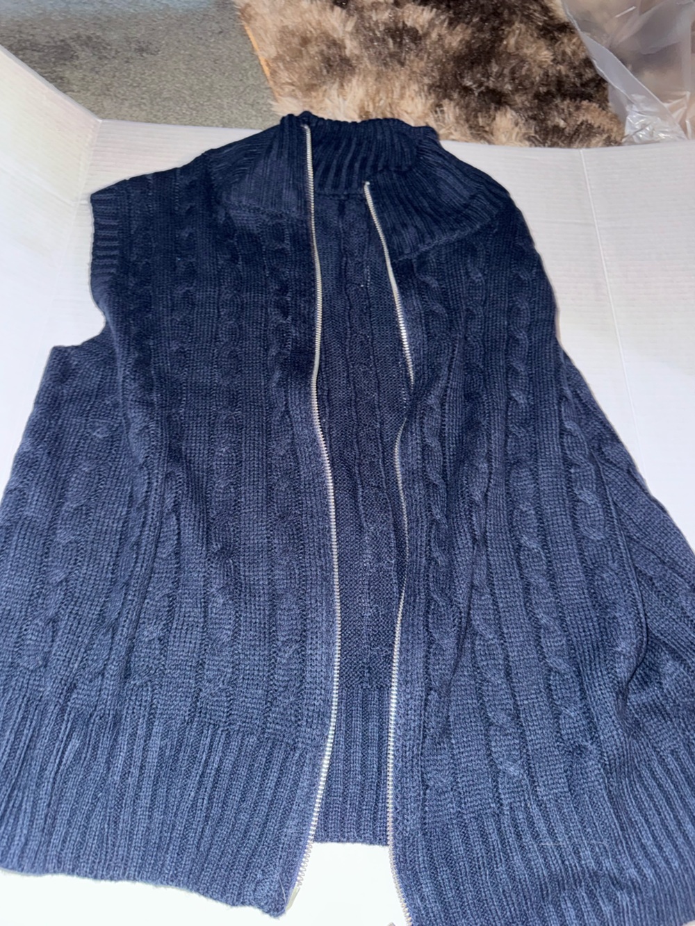 SHEIN Navy Ribbed Knit Cardigan